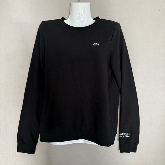 Lacoste Sport Sweatshirt 38 Black Womens Cotton Long Sleeve Crew Neck Preppy M - Picture 1 of 8